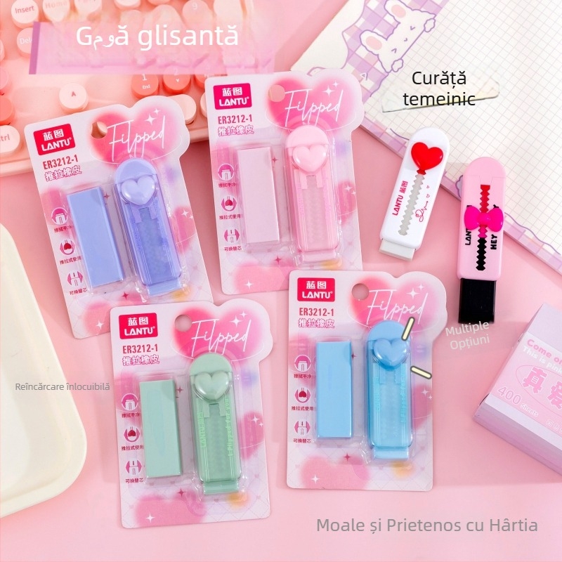 Gumă creativă în formă de inimă pentru copii – design push-pull, cadou de recompensă, rechizite școlare, șterge fără urme
