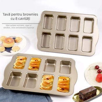 Tavă dreptunghiulară de copt, 8 cavități, din oțel carbon, pentru brownies, chec, chifle pentru burger, pâine și fursecuri