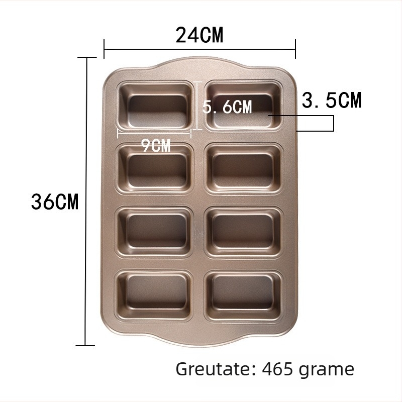 Tavă dreptunghiulară de copt, 8 cavități, din oțel carbon, pentru brownies, chec, chifle pentru burger, pâine și fursecuri