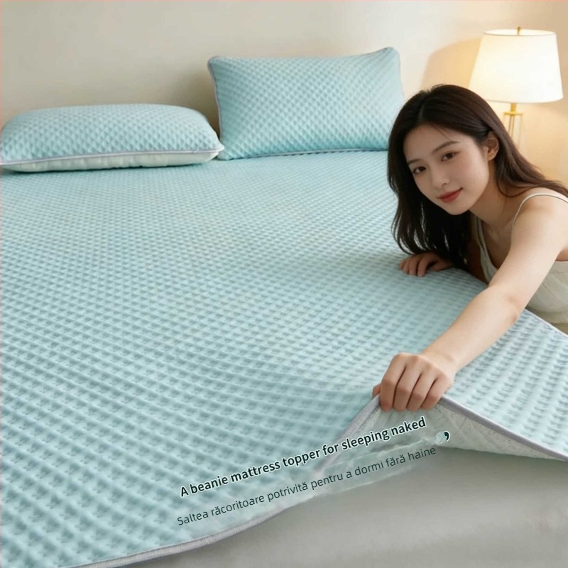 Covoraș răcoros din ice silk pentru pat, husă de saltea monocromă, cu două fețe, lavabilă la mașină, pentru dormitoare studențești, potrivit pentru paturi 1.5–2.0 m
