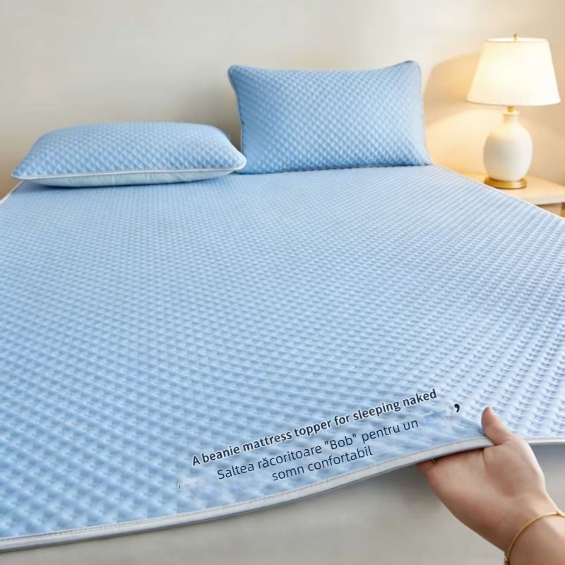 Covoraș răcoros din ice silk pentru pat, husă de saltea monocromă, cu două fețe, lavabilă la mașină, pentru dormitoare studențești, potrivit pentru paturi 1.5–2.0 m
