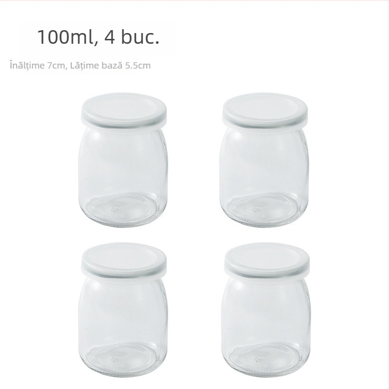 Borcan pentru budincă cu capac pentru uz casnic, formă de jeleu caramel pentru coacere, sticlă rezistentă la temperaturi înalte pentru cuptor, cupe de iaurt cu capac