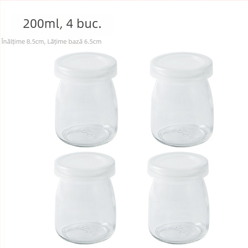 Borcan pentru budincă cu capac pentru uz casnic, formă de jeleu caramel pentru coacere, sticlă rezistentă la temperaturi înalte pentru cuptor, cupe de iaurt cu capac