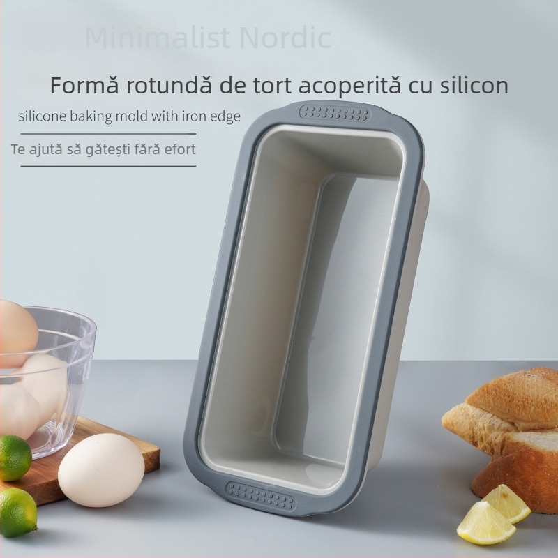 Formă din silicon pentru copt prăjituri, cu margine rigidă, două culori, pliabilă, cu mecanism de eliberare prin apăsare