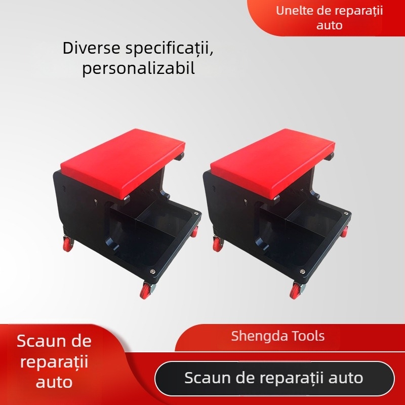Shengda Scaun din plastic pentru reparații auto — scaun de lucru pentru întreținere și detailing, cu spațiu de depozitare mobil
