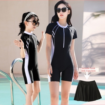 Costum de baie întreg în stil coreean, conservator, cu fustă, pentru femei și copii, costum de baie pentru familie, poliester-elastan