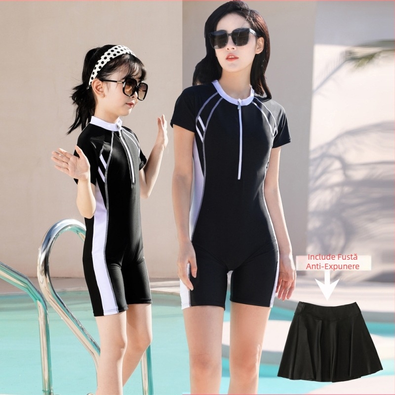 Costum de baie întreg în stil coreean, conservator, cu fustă, pentru femei și copii, costum de baie pentru familie, poliester-elastan