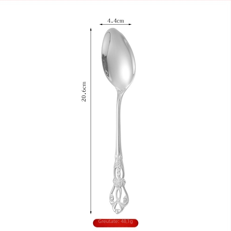 Tacâmuri din oțel inox 410, set de 5 piese: lingură, furculiță și cuțit pentru friptură, relief retro, stil european
