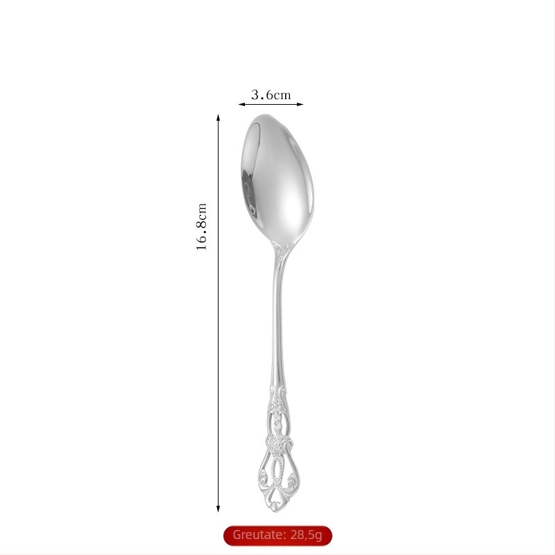 Tacâmuri din oțel inox 410, set de 5 piese: lingură, furculiță și cuțit pentru friptură, relief retro, stil european