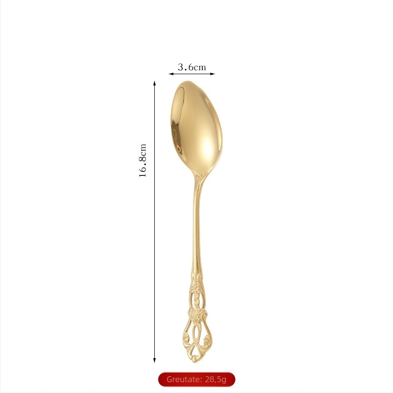 Tacâmuri din oțel inox 410, set de 5 piese: lingură, furculiță și cuțit pentru friptură, relief retro, stil european