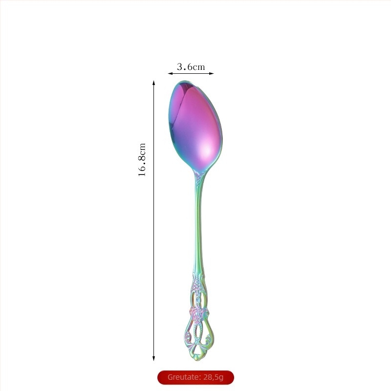 Tacâmuri din oțel inox 410, set de 5 piese: lingură, furculiță și cuțit pentru friptură, relief retro, stil european