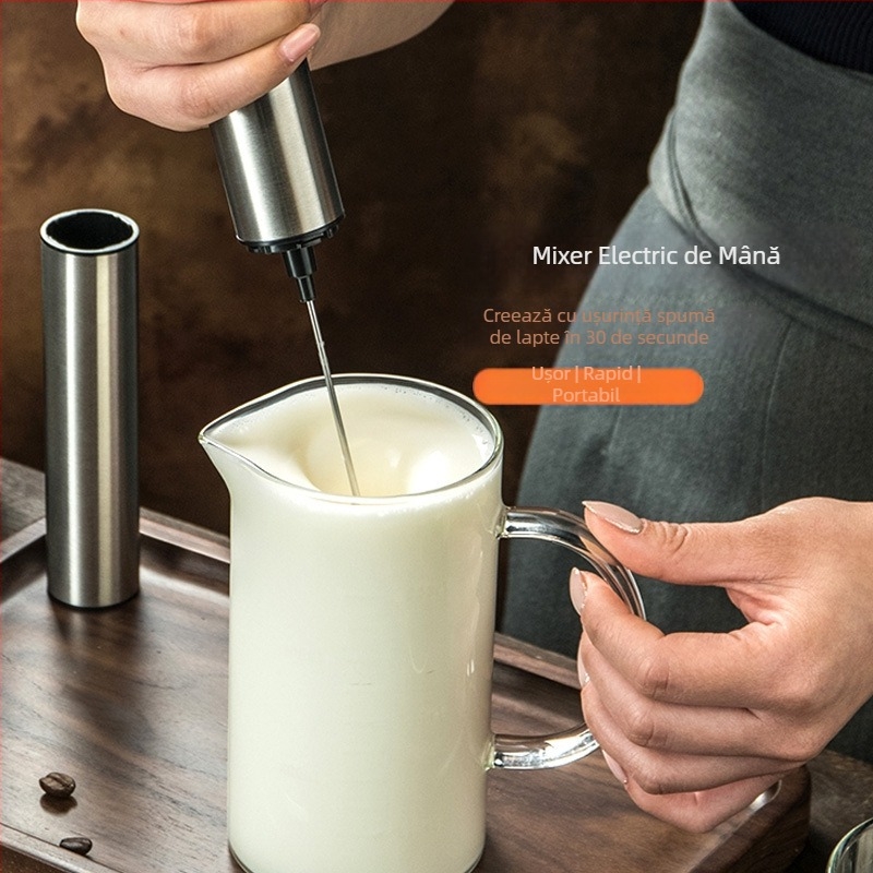 Espumator electric pentru lapte cu latte art, oțel inoxidabil 304 + ABS, spumator manual, spumare automată a laptelui și amestecare a ouălor