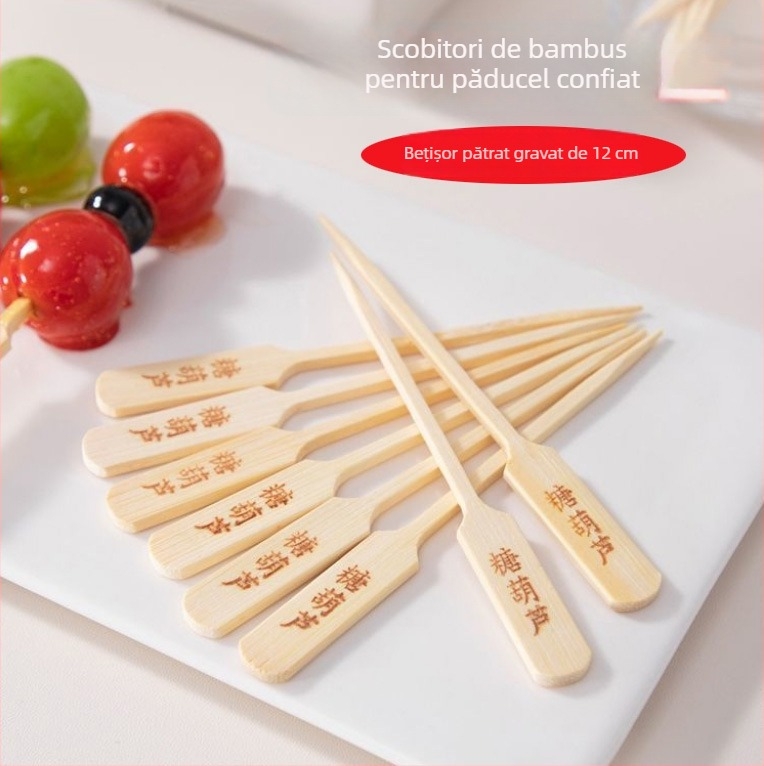 Bețe din bambus mini pentru fructe, formă de rachetă, de unică folosință, de calitate alimentară