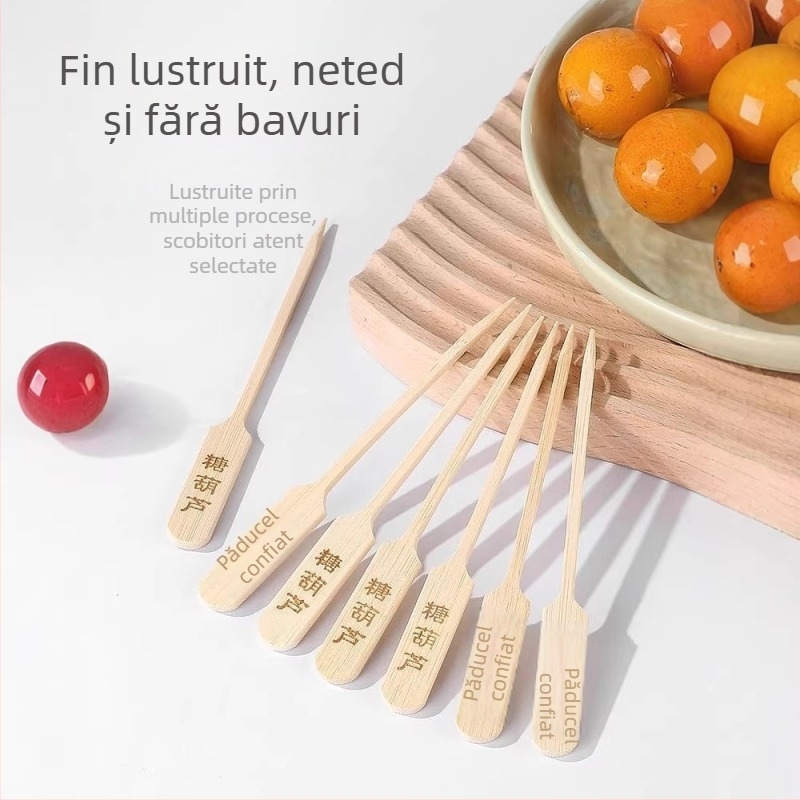 Bețe din bambus mini pentru fructe, formă de rachetă, de unică folosință, de calitate alimentară