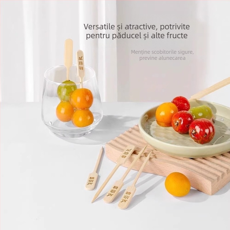 Bețe din bambus mini pentru fructe, formă de rachetă, de unică folosință, de calitate alimentară
