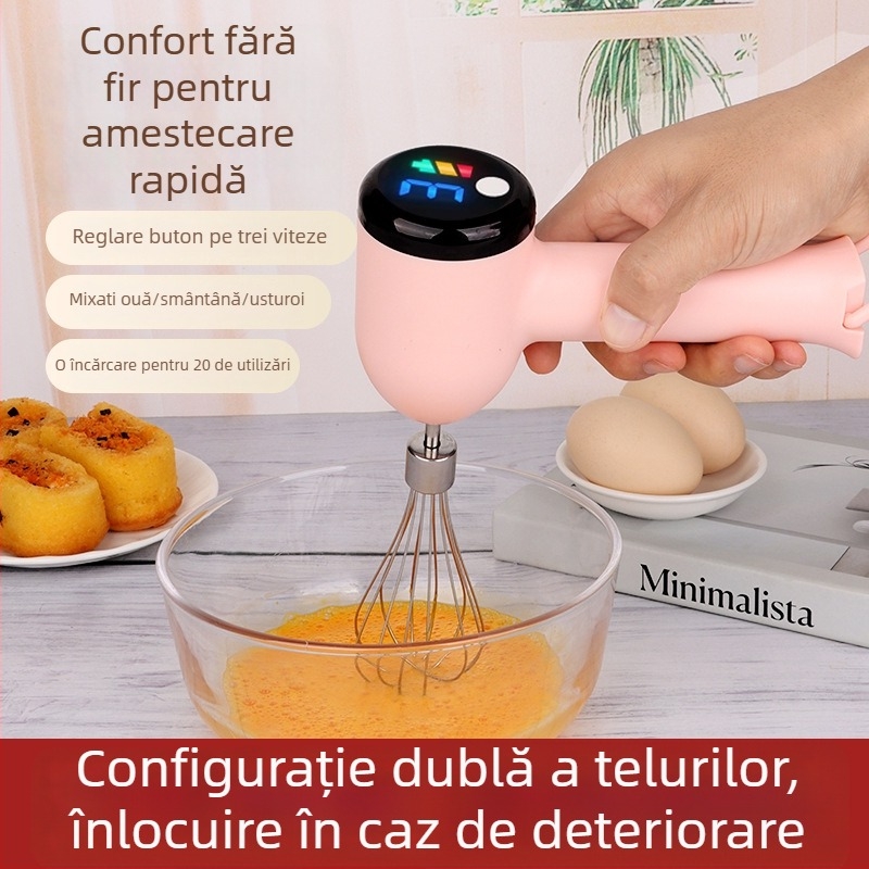 Bețișor electric de mână pentru ouă și mini mixer, reîncărcabil, 3 viteze, bate ouă, cremă și spumă de lapte