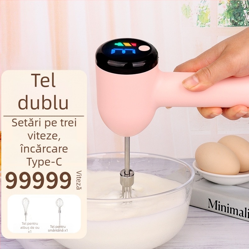 Bețișor electric de mână pentru ouă și mini mixer, reîncărcabil, 3 viteze, bate ouă, cremă și spumă de lapte