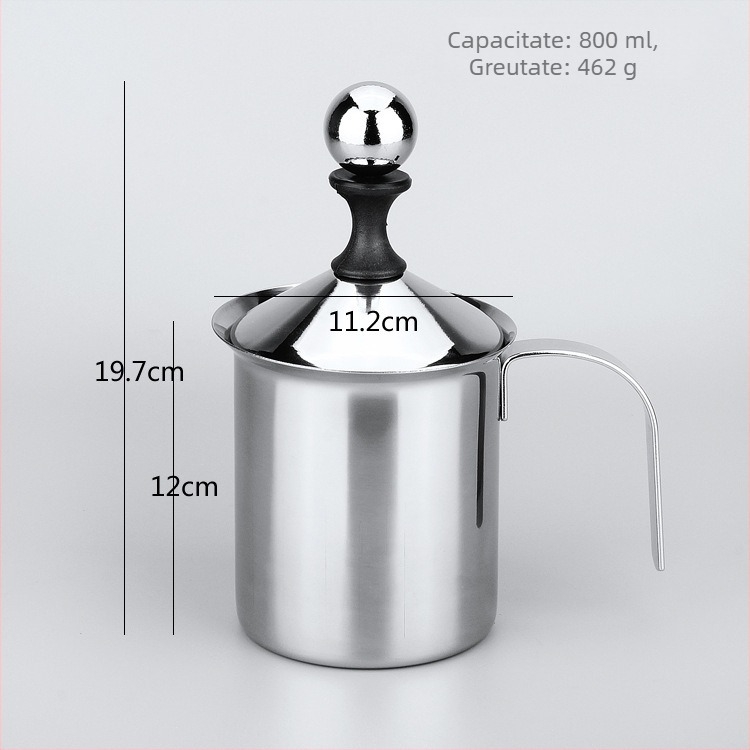 Spumător de lapte din oțel inoxidabil, manual, 400 ml, stil japonez cu două straturi, pentru latte art
