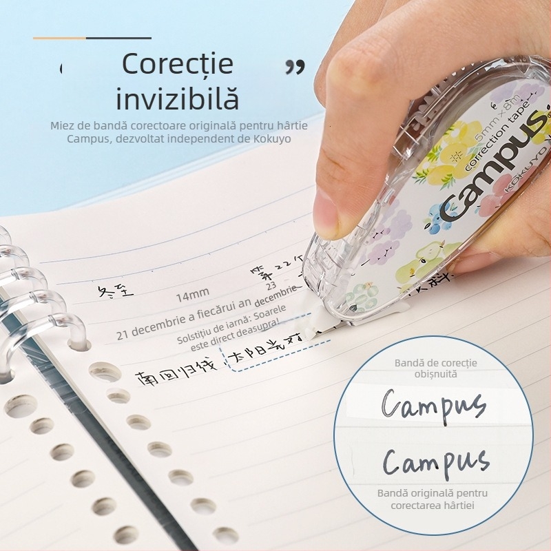 Kokuyo 3508 Bandă de corecție de culoare cu nucleu înlocuibil, carcasă albă, design campus acuarelă, pentru studenți