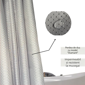 Cortină de duș din poliester pentru baie, stil luxuos, impermeabil, model cu puncte diamant, dimensiuni 1,8x1,8 m sau 1,8x2 m