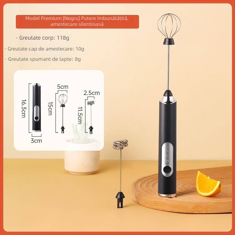 Spumător de lapte electric pentru cafea, amestecător de lapte și tel pentru ouă, fără fir, 3 trepte, model J-3/J-5