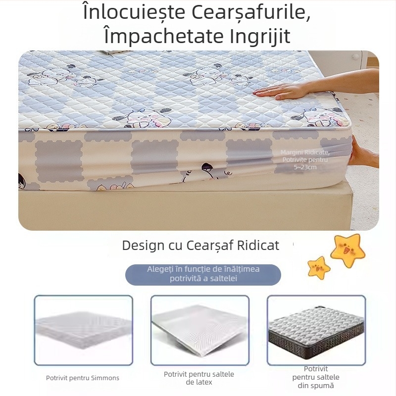 Cearșaf cu elastic din bumbac, plăcut la atingere, protecție antiderapantă pentru saltea, model 2026, imprimeu desen animat, dimensiuni 90x200–200x220 cm