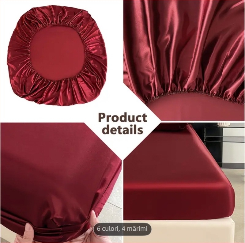 Set de cearșafuri cu elastic satinat, culoare solidă, atingere răcoroasă, țesătură twill, din fibre sintetice, pentru pat de 2,0 m, trei piese