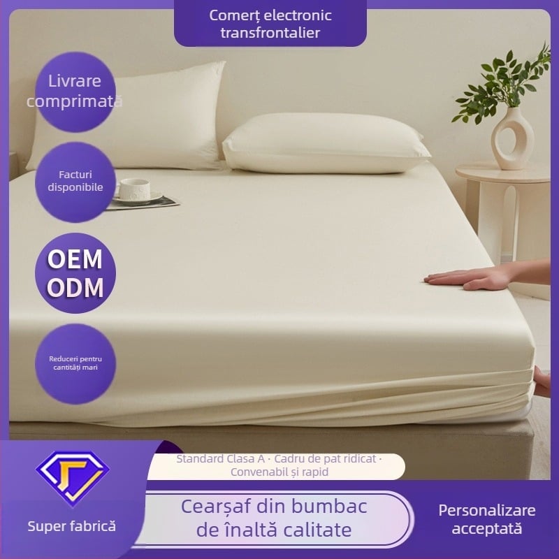 Cearșaf de pat din bumbac 100% cu elastic, culoare solidă, protecție pentru saltea și husă anti-praf