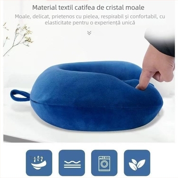 Perna U din spumă cu memorie, husă detașabilă lavabilă, compactă pentru călătorii și odihnă în avion