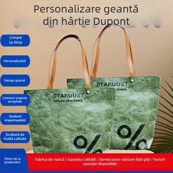 Geantă de hârtie Dupont personalizată – geantă retro din pânză cu Kraft, rezistentă la rupere, impermeabilă, lavabilă, geantă de umăr