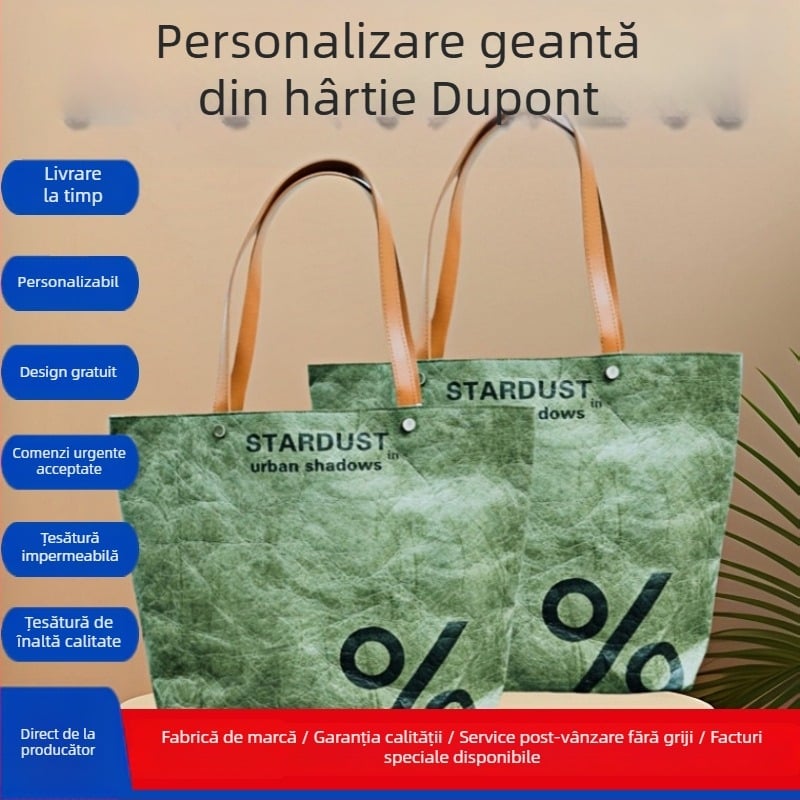 Geantă de hârtie Dupont personalizată – geantă retro din pânză cu Kraft, rezistentă la rupere, impermeabilă, lavabilă, geantă de umăr