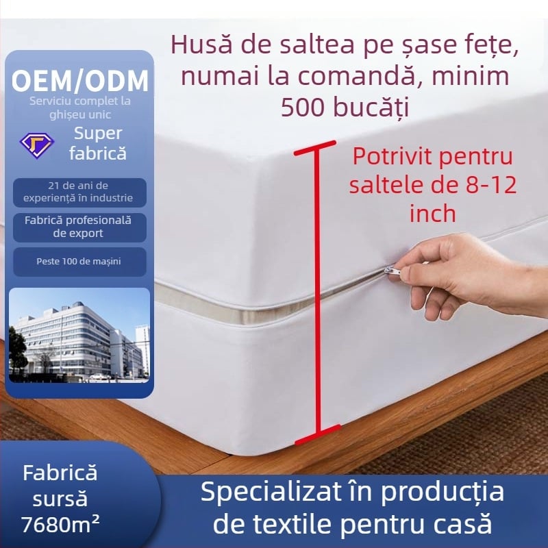 Protecție impermeabilă pentru saltea cu șase fețe, țesătură tricot elastică și husă cu fermoar