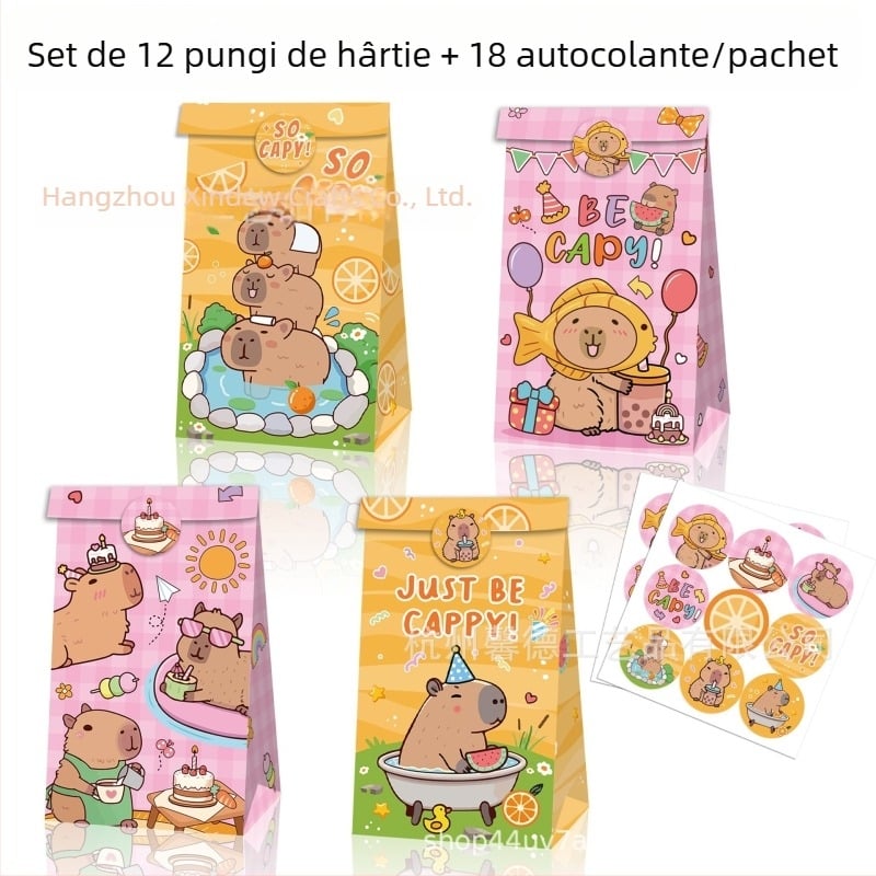 MB061 Capybara pentru ziua de naștere – geantă cadou din hârtie kraft pentru bomboane