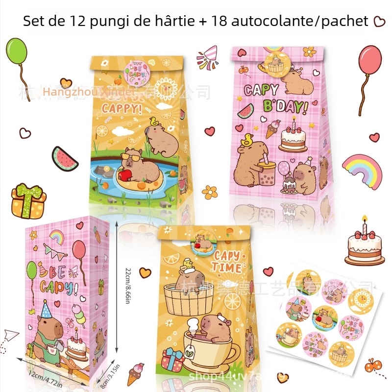 MB061 Capybara pentru ziua de naștere – geantă cadou din hârtie kraft pentru bomboane
