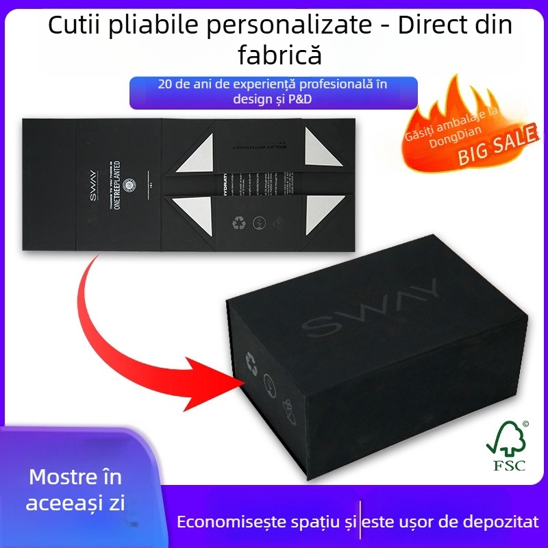 Cutie cadou dintr-o singură bucată, pliabilă pentru economisire spațiu, ambalaj cadouri, expoziție la tejghea, stil minimalist