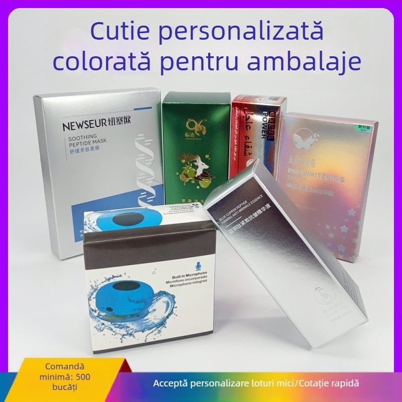 Cutie albă din carton personalizată pentru ambalaje de cosmetice, medicamente și produse de sănătate — cutie cadou din carton ondulat cu folie auriu, imprimare UV și embosare