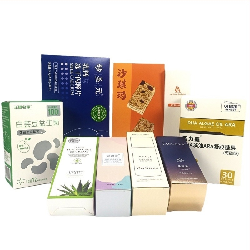Cutie albă din carton personalizată pentru ambalaje de cosmetice, medicamente și produse de sănătate — cutie cadou din carton ondulat cu folie auriu, imprimare UV și embosare