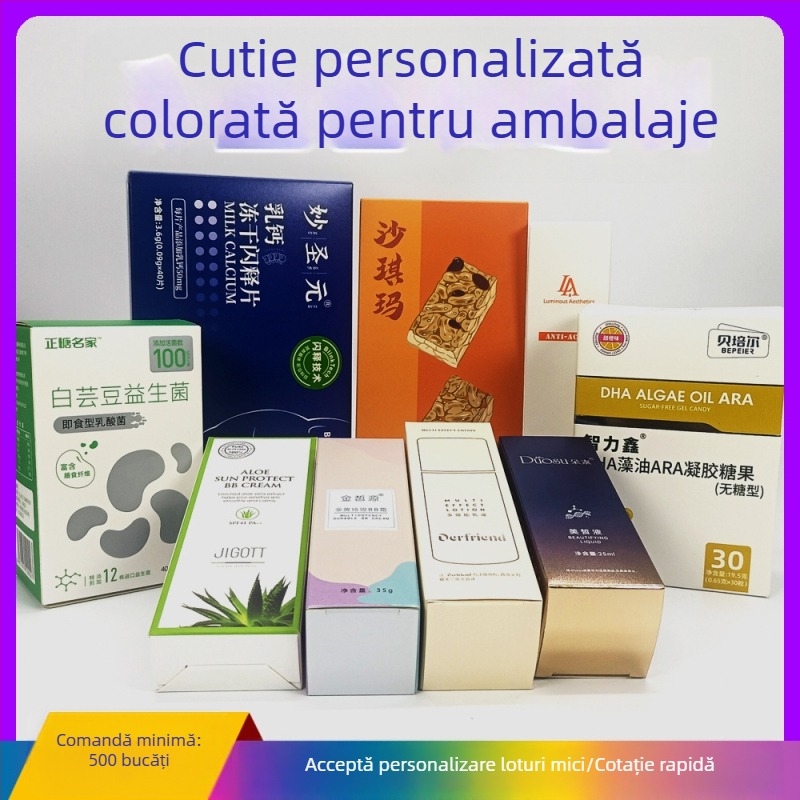 Cutie albă din carton personalizată pentru ambalaje de cosmetice, medicamente și produse de sănătate — cutie cadou din carton ondulat cu folie auriu, imprimare UV și embosare