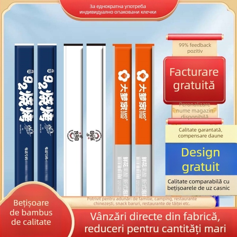 Bețișoare de bambus de unică folosință, ambalaj din hârtie kraft, personalizabile, carbonizate, pentru takeout și servicii de alimentație