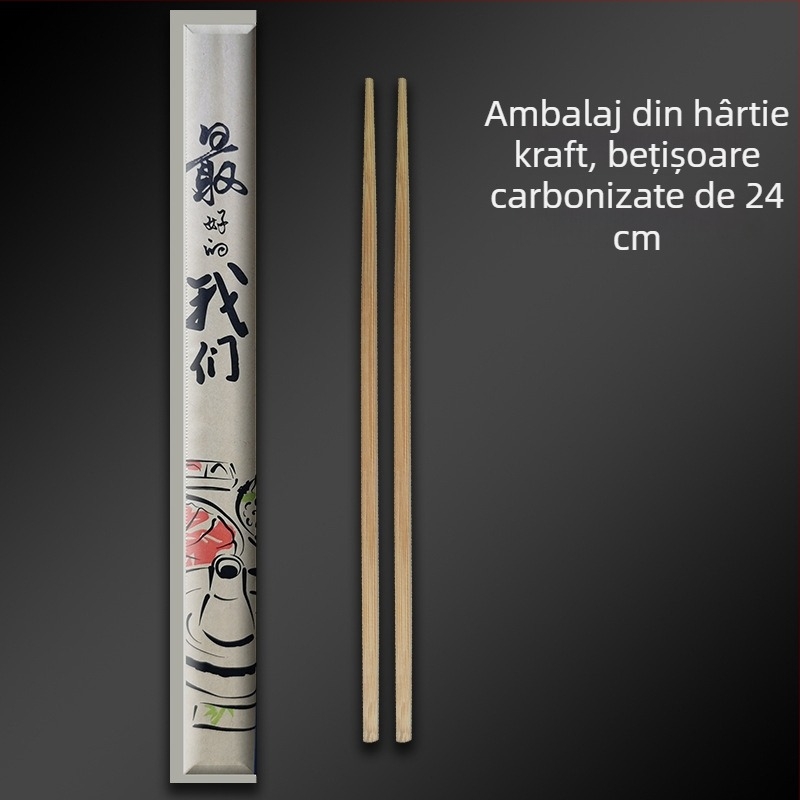 Bețișoare de bambus de unică folosință, ambalaj din hârtie kraft, personalizabile, carbonizate, pentru takeout și servicii de alimentație