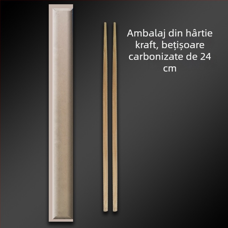 Bețișoare de bambus de unică folosință, ambalaj din hârtie kraft, personalizabile, carbonizate, pentru takeout și servicii de alimentație