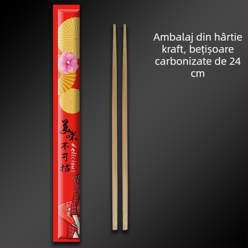Bețișoare de bambus de unică folosință, ambalaj din hârtie kraft, personalizabile, carbonizate, pentru takeout și servicii de alimentație