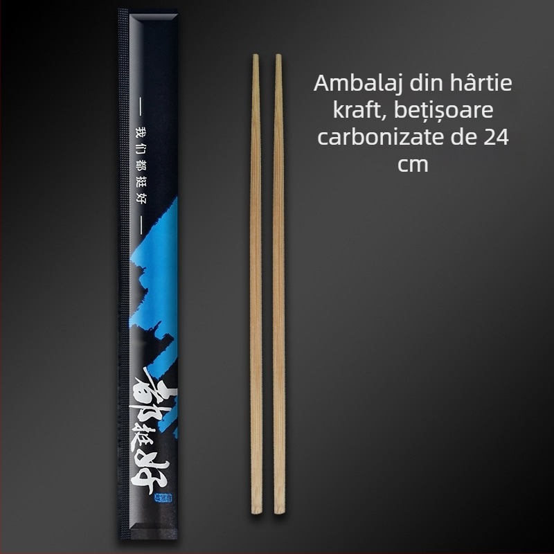 Bețișoare de bambus de unică folosință, ambalaj din hârtie kraft, personalizabile, carbonizate, pentru takeout și servicii de alimentație
