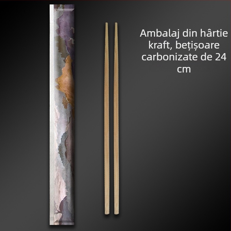 Bețișoare de bambus de unică folosință, ambalaj din hârtie kraft, personalizabile, carbonizate, pentru takeout și servicii de alimentație