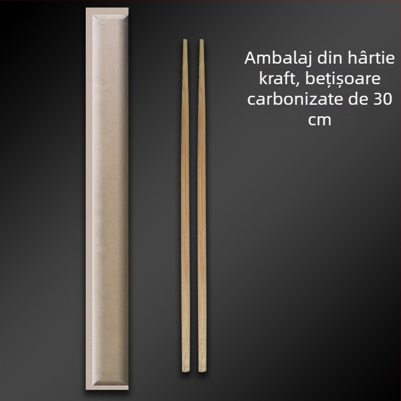 Bețișoare de bambus de unică folosință, ambalaj din hârtie kraft, personalizabile, carbonizate, pentru takeout și servicii de alimentație