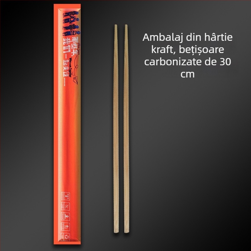 Bețișoare de bambus de unică folosință, ambalaj din hârtie kraft, personalizabile, carbonizate, pentru takeout și servicii de alimentație