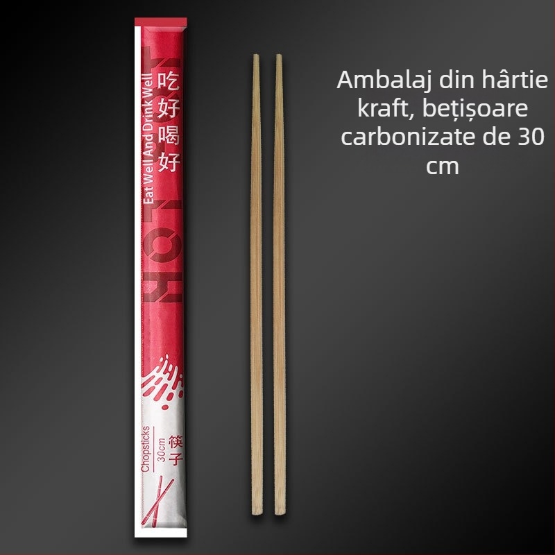 Bețișoare de bambus de unică folosință, ambalaj din hârtie kraft, personalizabile, carbonizate, pentru takeout și servicii de alimentație