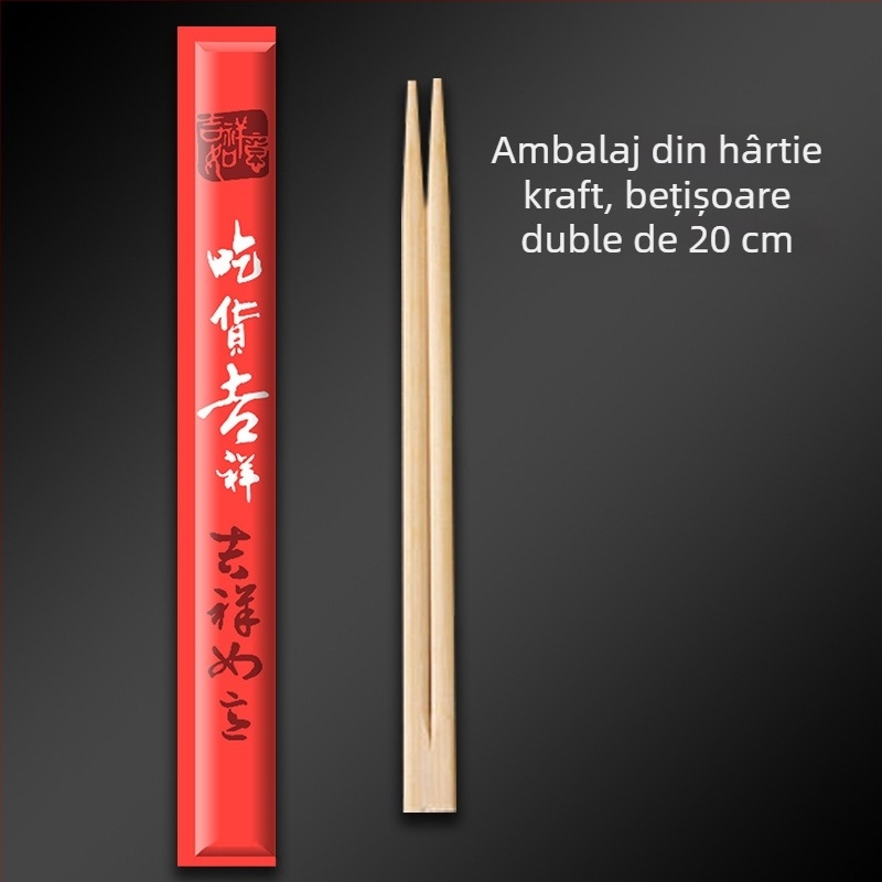 Bețișoare de bambus de unică folosință, ambalaj din hârtie kraft, personalizabile, carbonizate, pentru takeout și servicii de alimentație