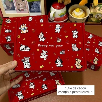 Cutie cadou pliabilă cu temă de cățeluș, pentru Anul Nou, design drăguț