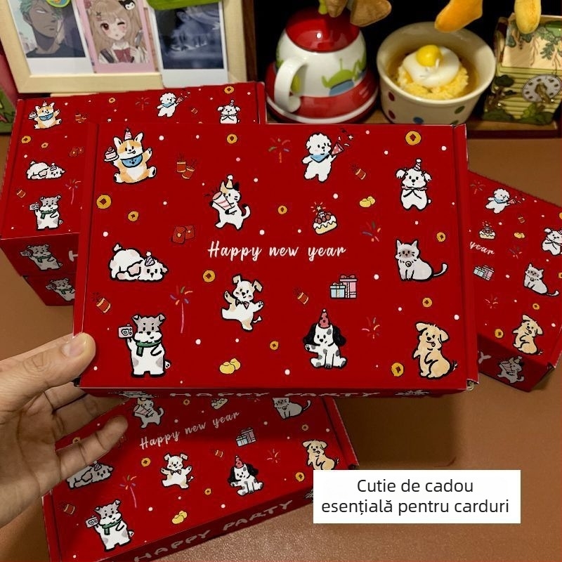 Cutie cadou pliabilă cu temă de cățeluș, pentru Anul Nou, design drăguț